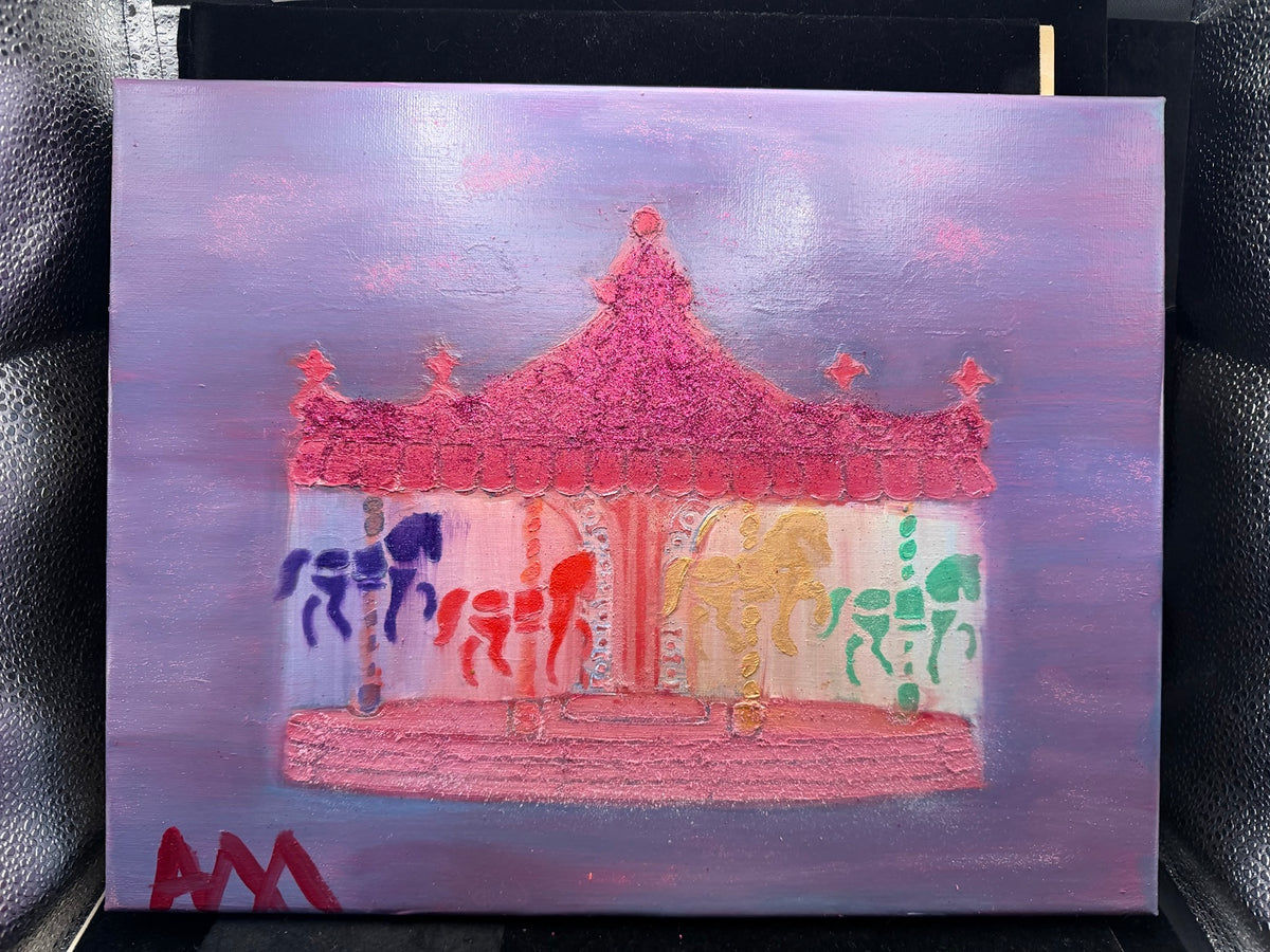 Original Carousel with Glitter oil painting on canvas, front view