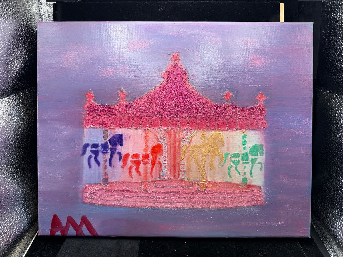 Signed original Carousel with Glitter oil painting by April Louann Mitchell