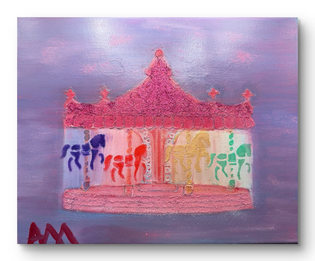 Carousel with Glitter original 11 by 16 oil painting by April Louann Mitchell, unframed